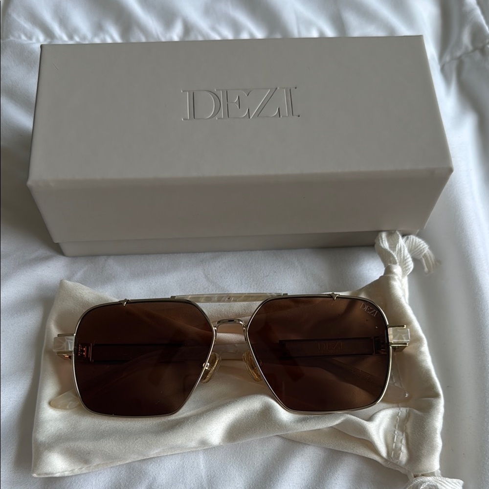 DEZI Gold Frame EZ Sunglasses with Brown Lenses